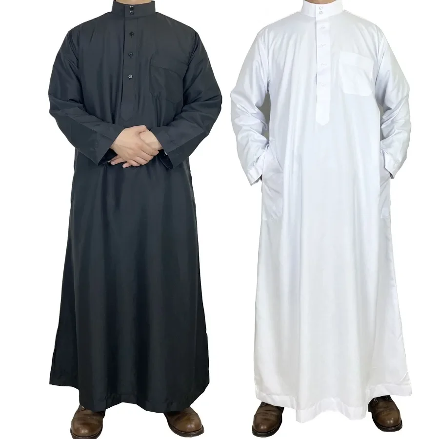 Nuovo 2025 Medio Oriente Uomini Musulmani Abito Manica Lunga Jubba Thobe Ramadan Eid Dishdasha Robe Musulmano Islamico Caftani Arabo Abbigliamento