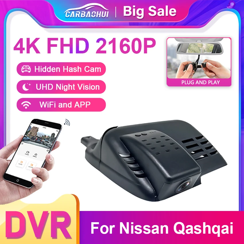4K 2160P Plug Und Play Auto Wifi DVR Dual Objektiv Dashcam Video Recorder Für Nissan Qashqai SUV J10 J12 J11 2015-2018 2019 2020 2021 Image