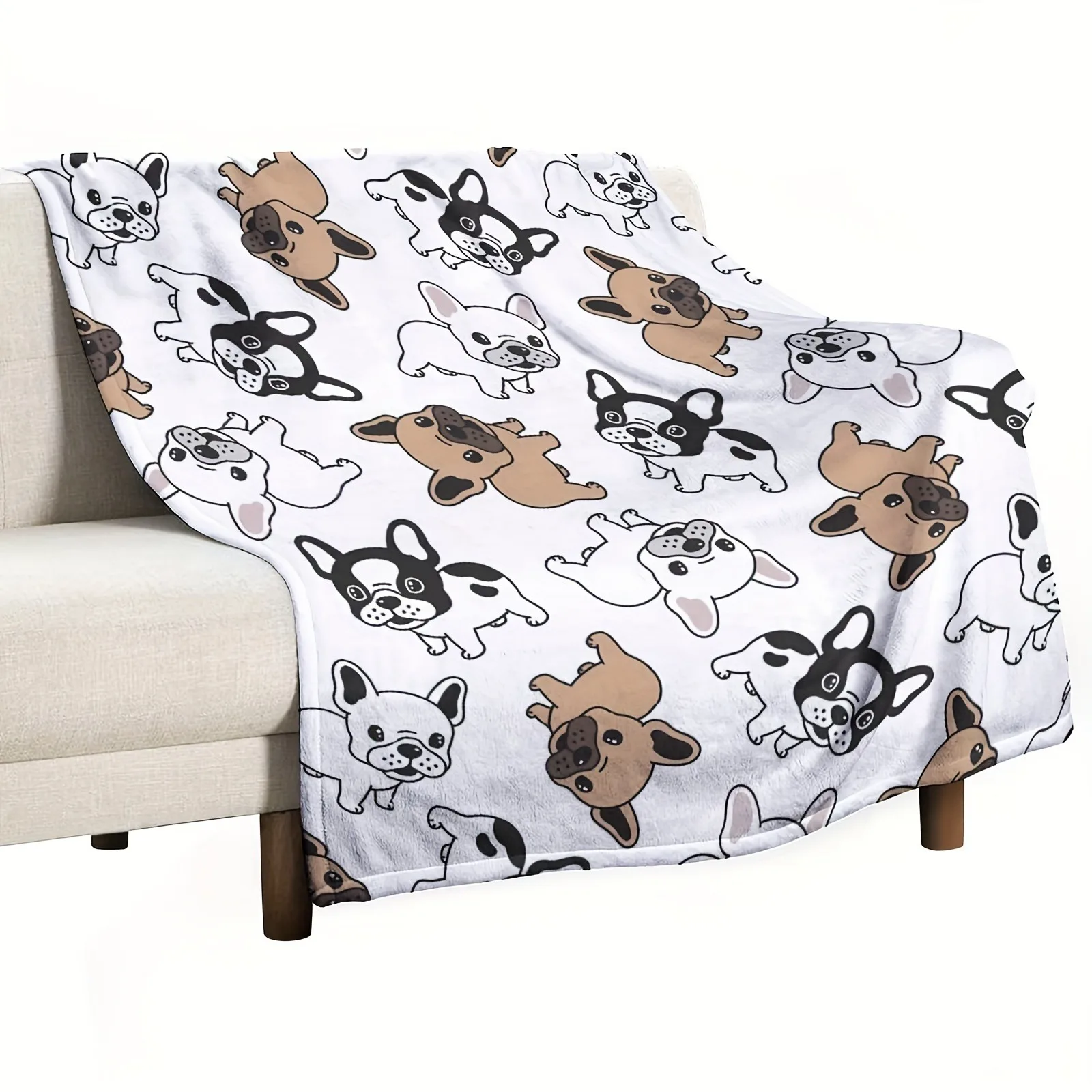 1 Stück Überwurf im zeitgenössischen Stil, digital bedruckt, Flanelldecke mit französischer Bulldogge für Couch, Bett, Sofa, bequeme warme Decken für die ganze Saison Image