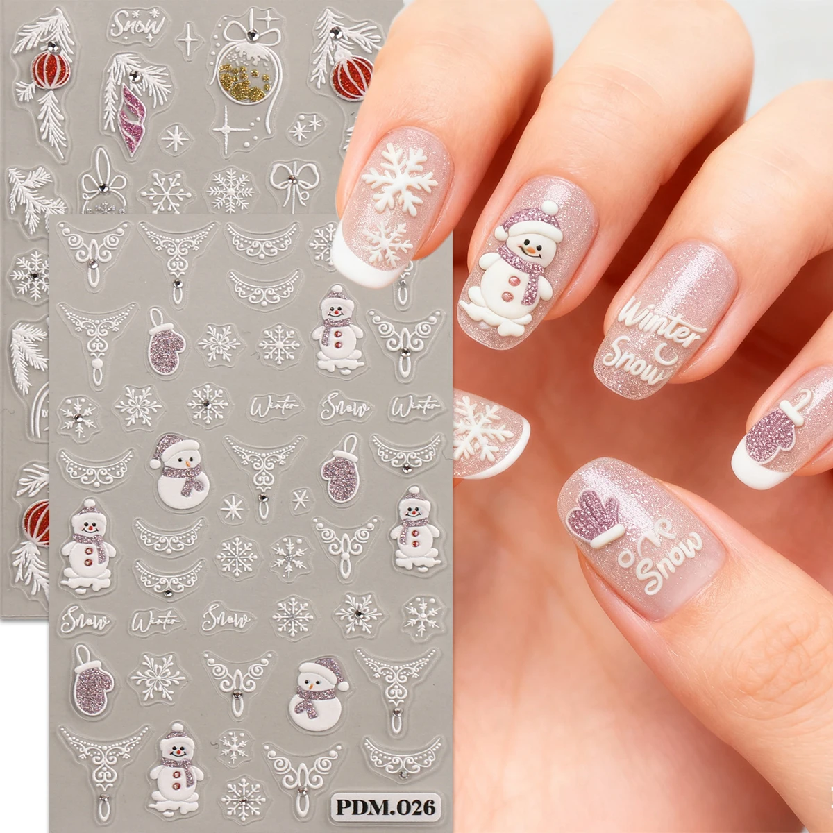 2 Stück Weihnachts-Nagelkunstaufkleber mit Glitzerprägung, einfache Anwendung für Nageldekoration, Heimwerken, Geschenke, Party-Make-up-Styling, Y2K Image