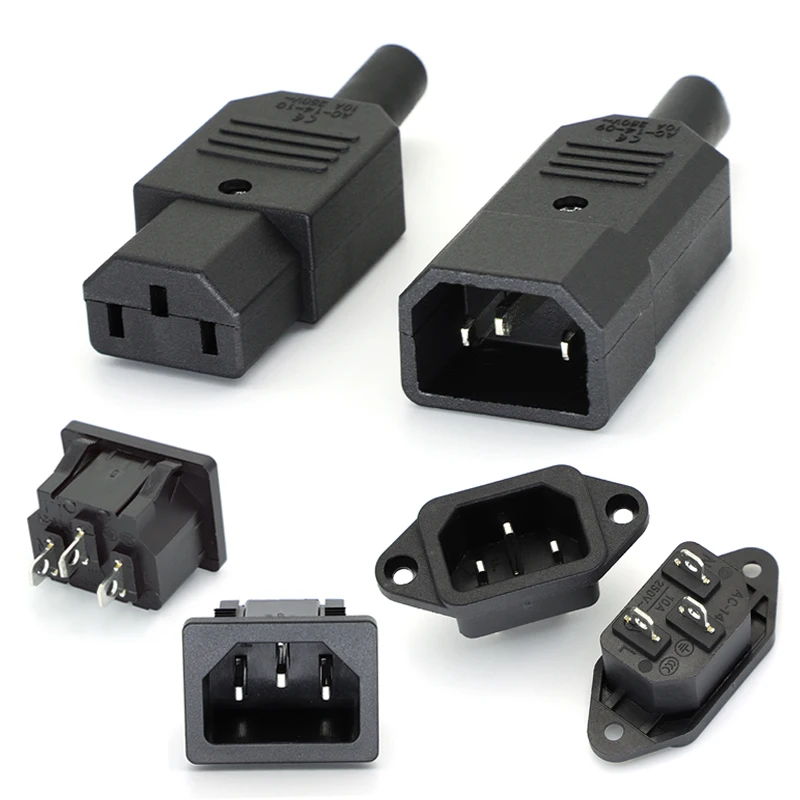 1PCS IEC320 10A 250V Schwarz Männlich weiblich docking Stecker Stecker Rewireable C13 C14 Stecker Kabelmontage Power 3 pin AC Buchse Image