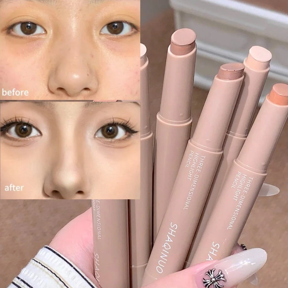 SHAQINUO 3-Farben-Mattkontur-Textmarker, Konturierungs- und Hervorhebungsstift für geformte Nasenschattierung Image