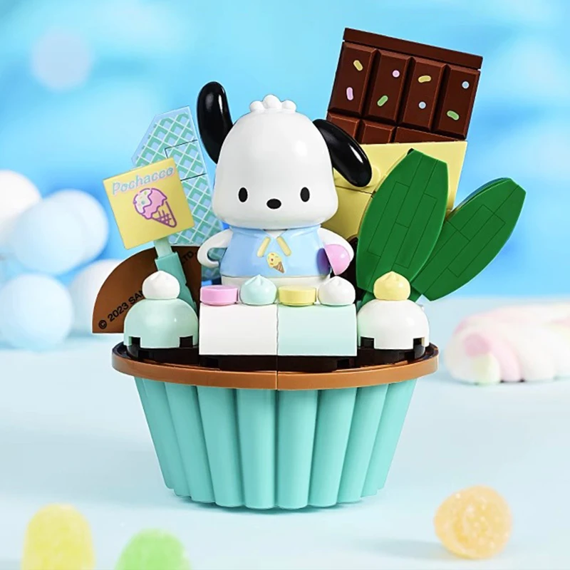 Sanrio Pochacco Cupcake Bausteine Nettes Spielzeug Streetview Szene Montage Modell Spielzeug Ornament Kinder Bildung Urlaub Geschenke Image