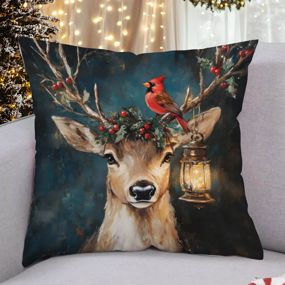 1 x Weihnachts-Hirsch-Kissenbezug – festliches Feiertagsdesign, Sofa- und Schlafzimmerdekoration, perfekt für das Wohnzimmer Image
