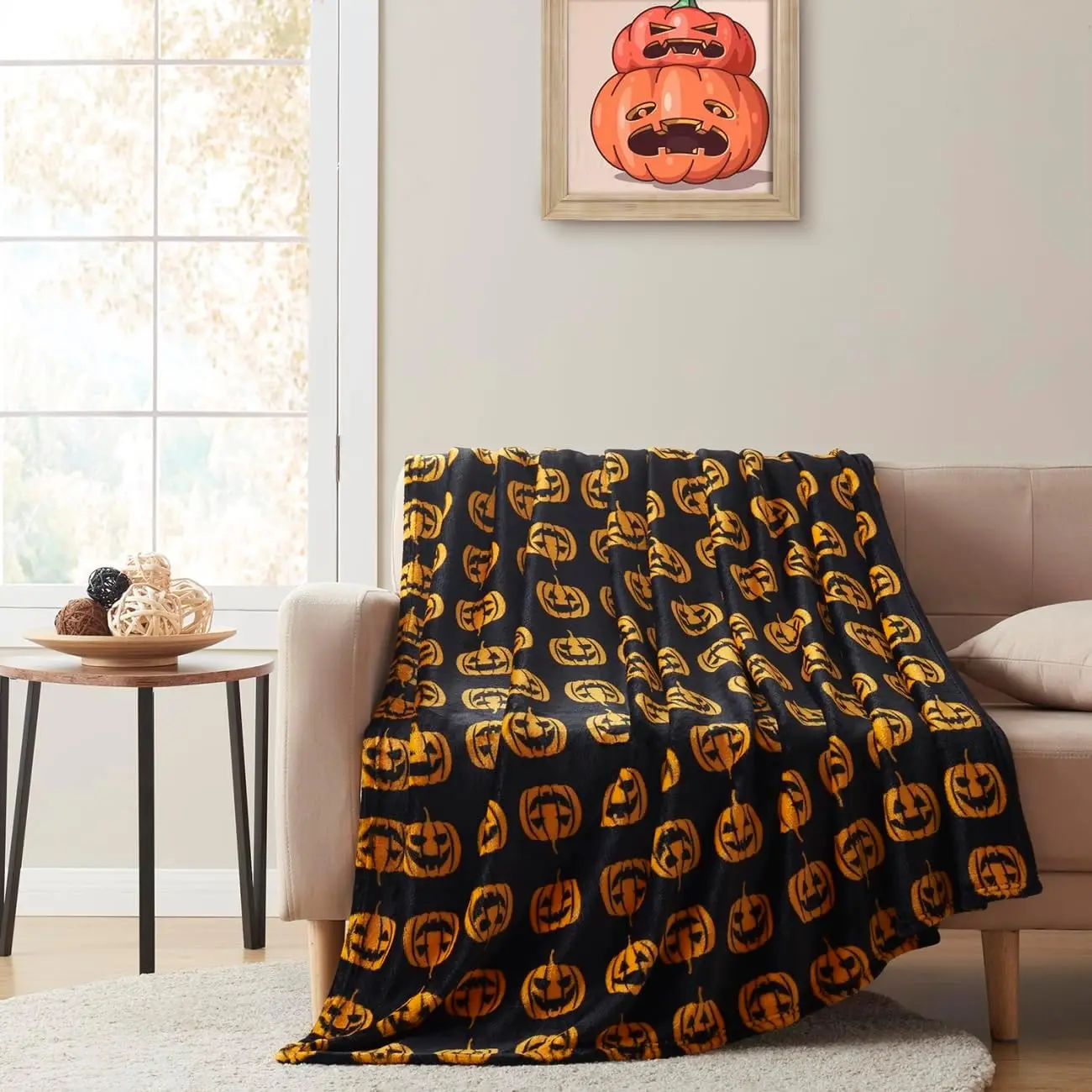 1pc ultra weiche Plüsch Herbst Halloween Chic Themen übergroße Akzent werfen Decken verschiedene Stile Black Jack o 'Laternen Image