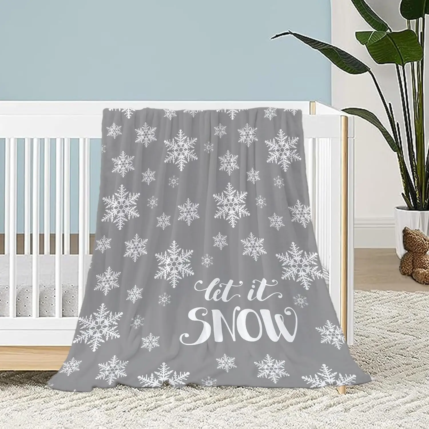 1PC Living Christmas Überwurfdecke, kleine graue Weihnachts-Schneeflocken-Decke, Weihnachten, Winterurlaub, Decken, weich, leicht, flauschig Image