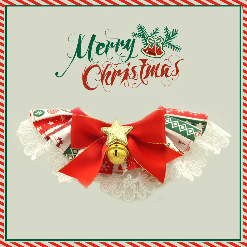 Weihnachts-Spitzen-Lätzchen, Katzenhalsband, Urlaub, Haustier, modisches Accessoire für kleine, mittelgroße Hunde und Katzen Image