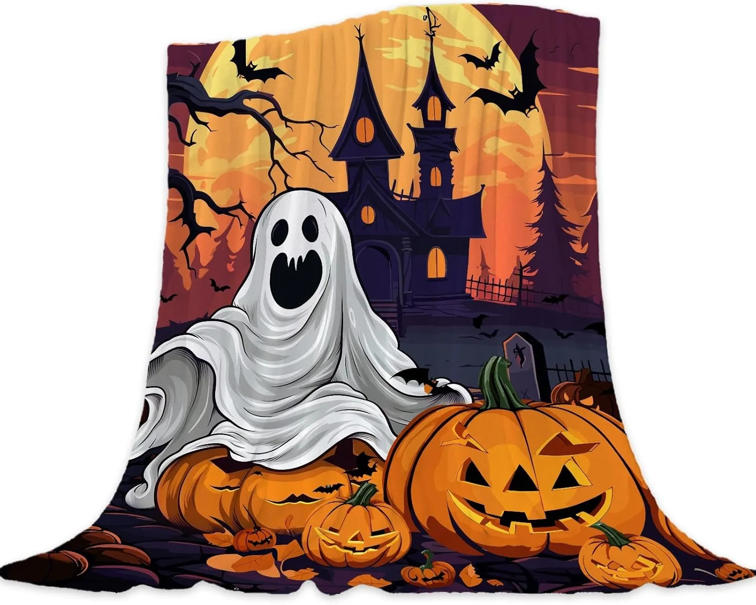 1PC Halloween Decke Geist Kürbis Schädel Schloss Fledermäuse Katze Dünne Decke Geschenke für Couch Bett Auto Hause Camping alle saison verwenden Image
