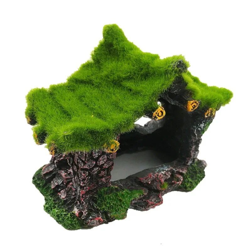 1PC Aquarium Ornament Hohl Moos Harz Haus Fisch Versteck Versteck für Betta Schildkröte Image