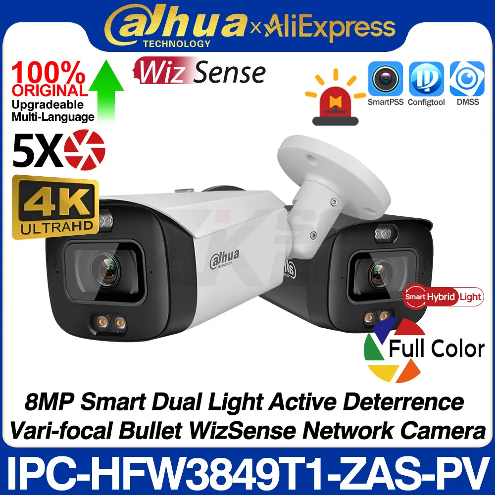 Dahua Original IPC-HFW3849T1-ZAS-PV 8MP 4K Smart Dual Light Audio Aktive Abschreckung 5X Zoom WizSense Netzwerk POE IP Kamera CCTV Image
