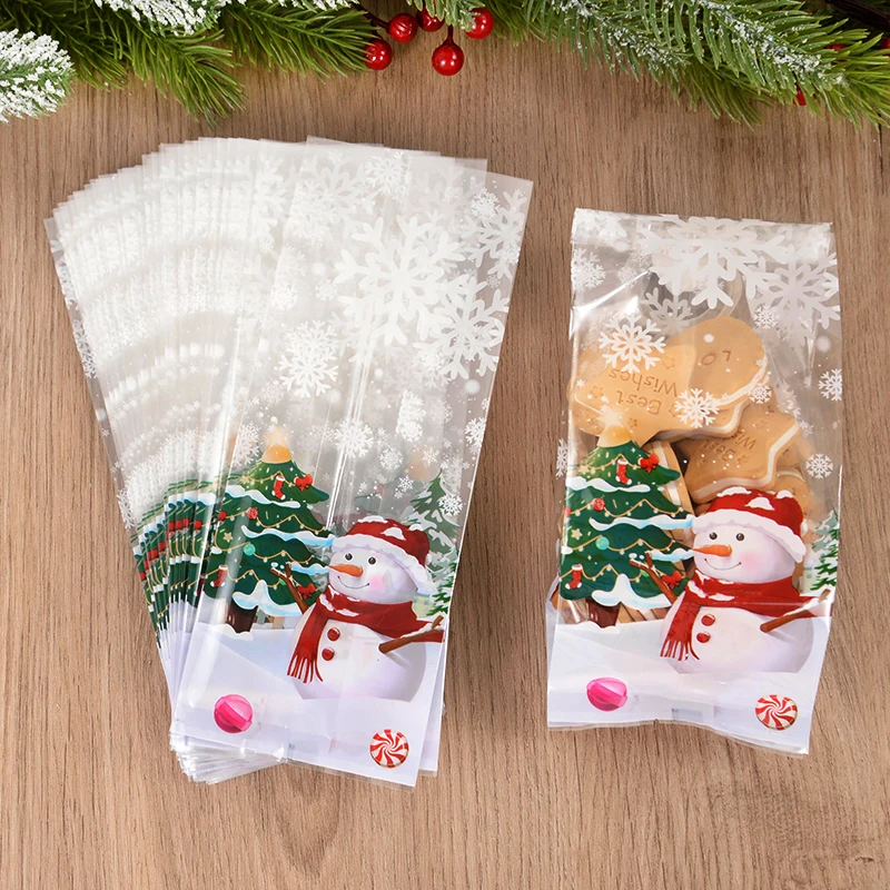 25 stücke Weihnachten Schneemann Transparent Süßigkeiten Tasche Geschenke Cookie Backen Verpackung Taschen Weihnachten Winter Party Dekoration Neue Jahr Image