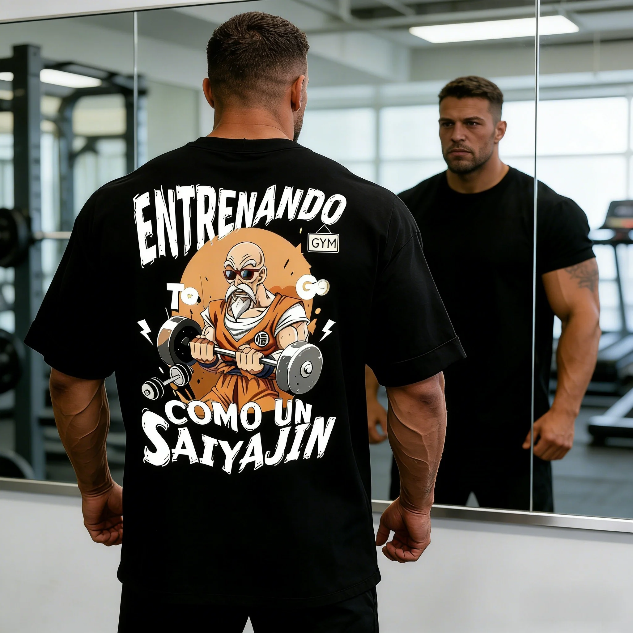 Sommer 2026 Dragon Ball Schildkröten-Imperator Hantel-Drückende aus reinem Baumwollstoff bedrucktes Oversize-Fitness-T-Shirt für Erwachsene und Kinder Image
