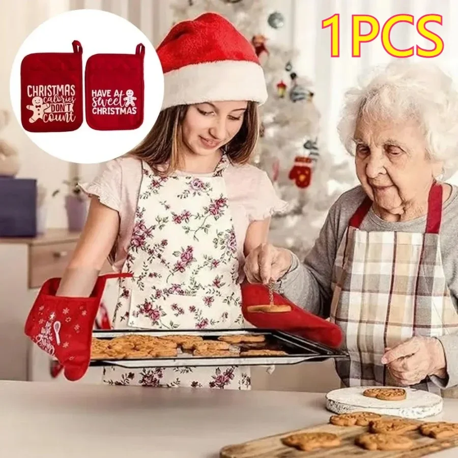 1 Stück neue Stoff-Weihnachts-Backblechständer und Ofenhandschuhe: Rot, langlebige dekorative Ofenhandschuhe, perfekt für festliche Weihnachten Image