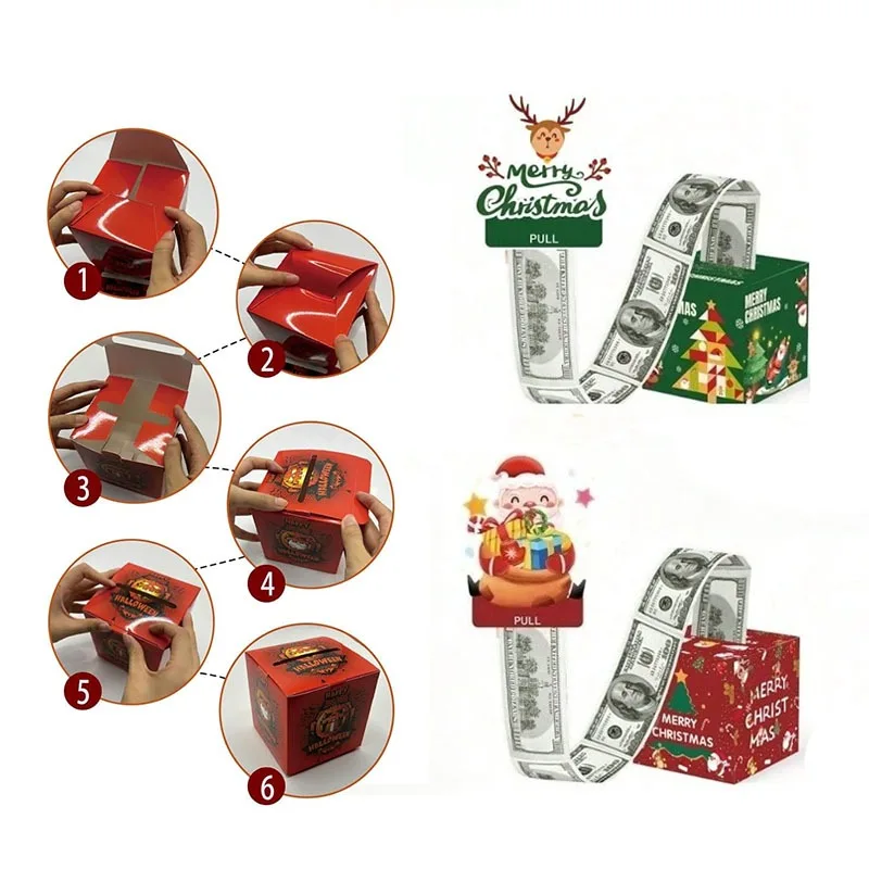 1 Stück DIY Weihnachten Geburtstag Geld Pull Box mit herausziehbarer Karte 50 transparente Beutel für Bargeldgeschenke Spaßgeschenk für Erwachsene Paare Image