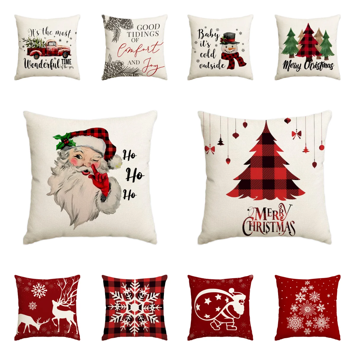 1 Weihnachts-Kissenbezug, Weihnachten, Senior, Schneeflockenbaum, bedruckt, quadratischer Kissenbezug, Weihnachtsdekoration (ohne Kissenkern) Image