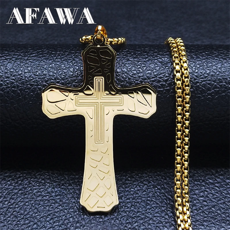 Christian Big Cross Anhänger Halskette Edelstahl männlich Gold Farbe Kette Halsketten für Männer Schmuck Kragen Hombre n2049s02 Image