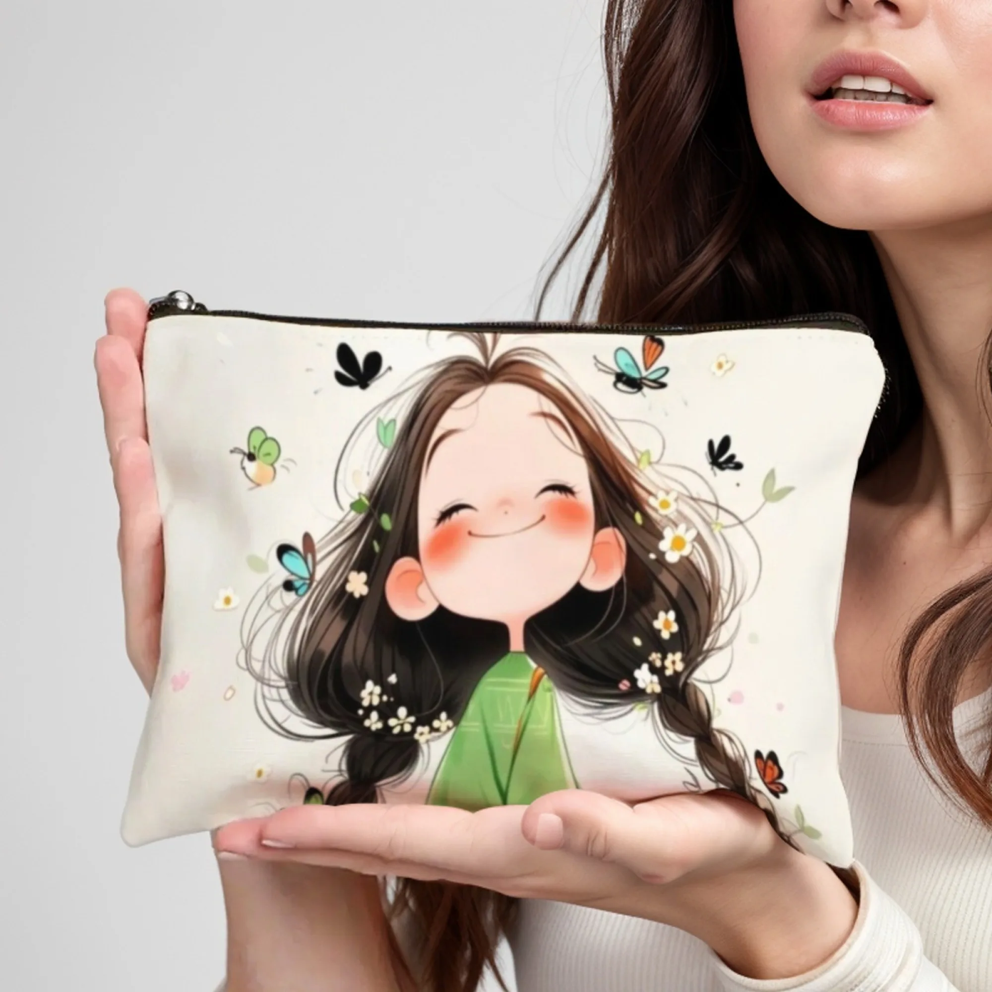 Niedliches Schmetterlingsmädchen, langlebige Make-up-Tasche mit Reißverschluss für Reisen, Kosmetiktasche mit Taschen, Damen-Kulturbeutel, Organizer, Weihnachten Image