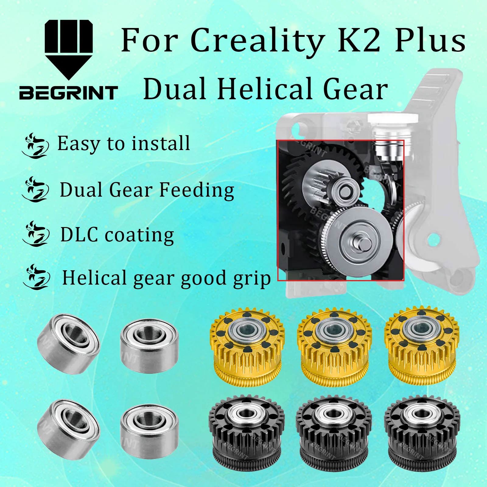 Dual Helical Extruder Gear Kit für Creality K2 Plus Ganzmetall Extruder Driver Gear Nickel DLC beschichtete Zahnräder K2P 3D-Druckerteile Image