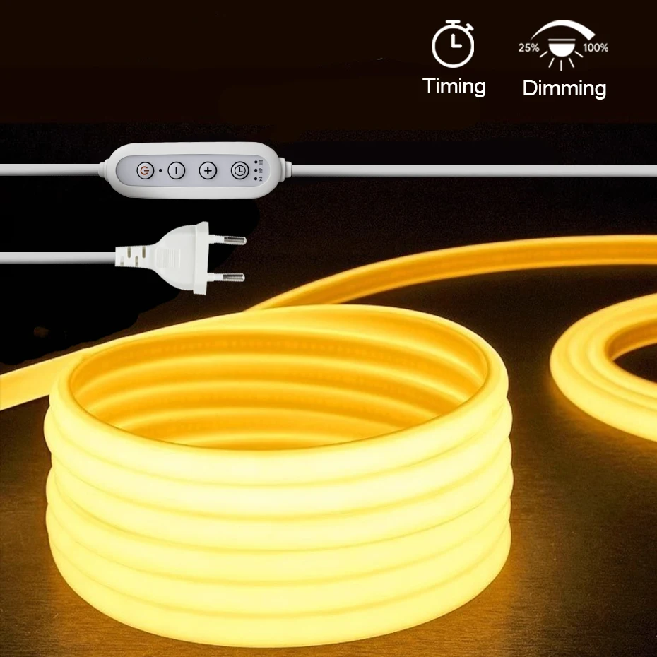 110V 220V Dimmbarer COB LED Neonstreifen mit Timer/Dimmer-Stecker EU US AU UK 288LEDs/M 5M 10M 15M 20M 25M Wasserdichtes LED-Bandband Image