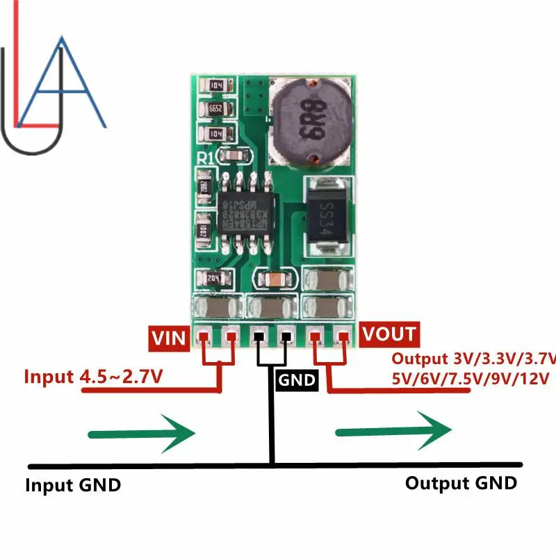 SM 3,5 A – Abwärtsmodul, Audio-Spannungsregler-Konverterplatine, 4,5 V–27 V auf 3 V, 3,3 V, 3,7 V, 5 V, 6 V, 7,5 9 V, 12 V, Dd2712sa-Verstärker Image