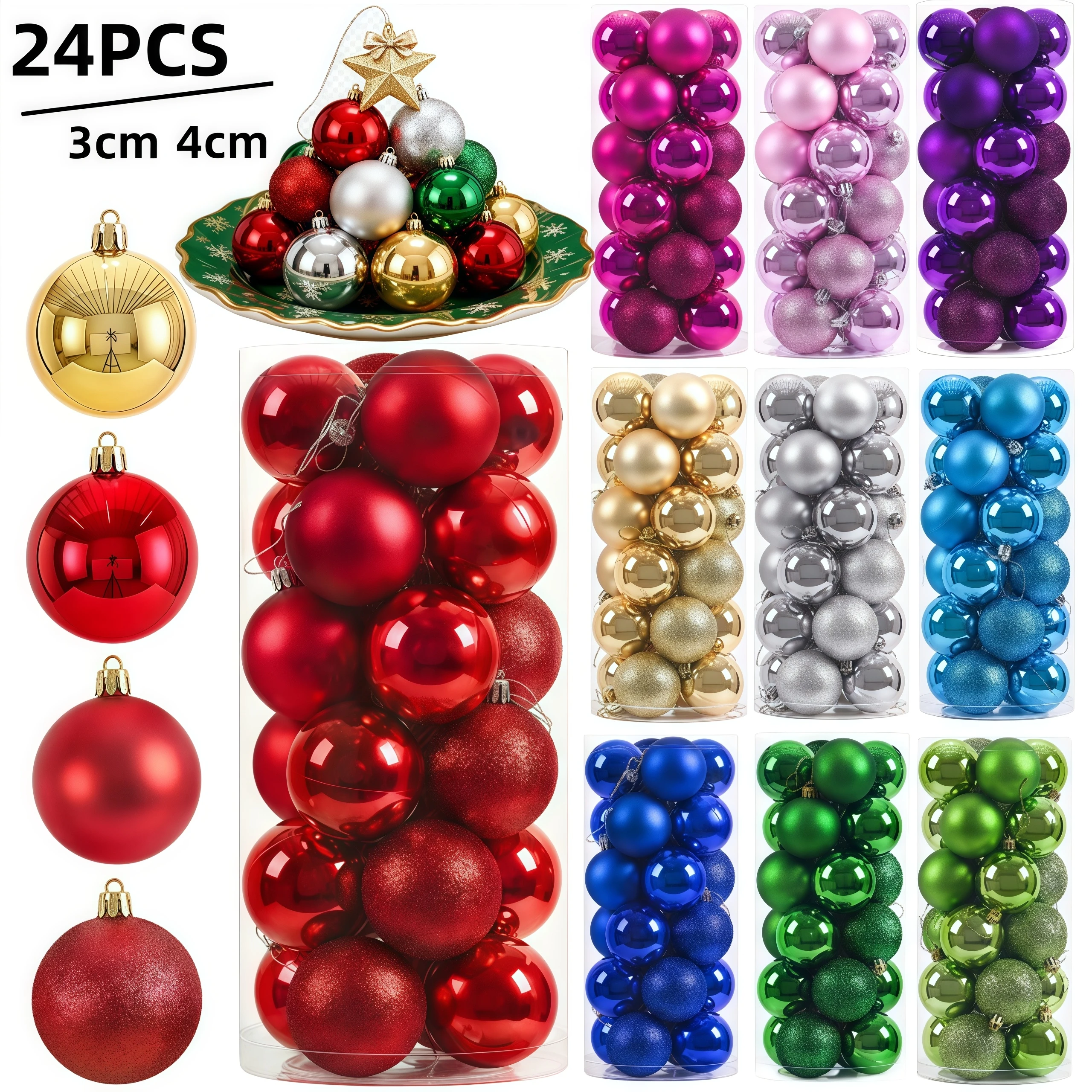 24PCS Weihnachten Kugeln Weihnachten Baum Ornamente Ball Weihnachten Hängen Baum Anhänger Home Party Weihnachten Baum Dekor Neue Jahr Geschenk Image