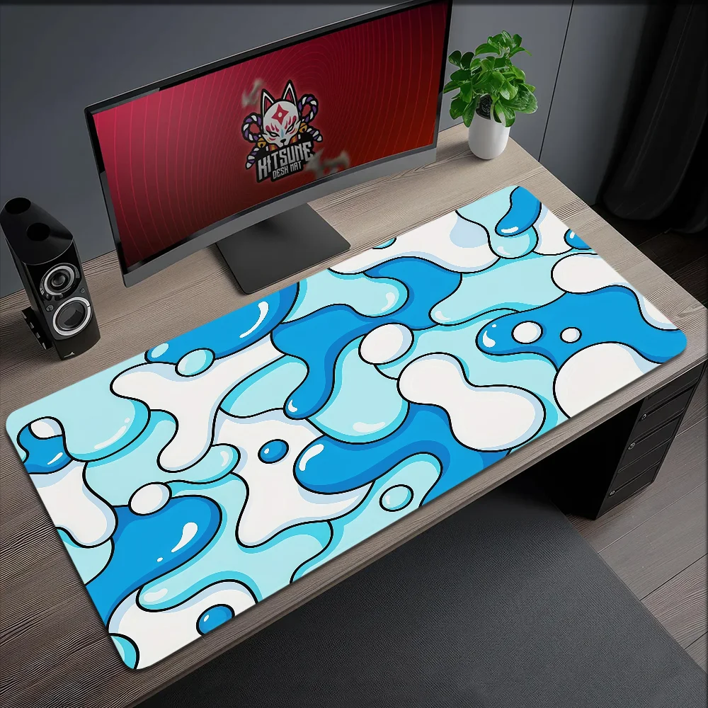 Mauspad, rutschfest, mit Lockedge-Funktion, blau, für Kunst, Büro, Studenten, Gaming, verdicktes großes Schreibpad, Wellenkissen Image