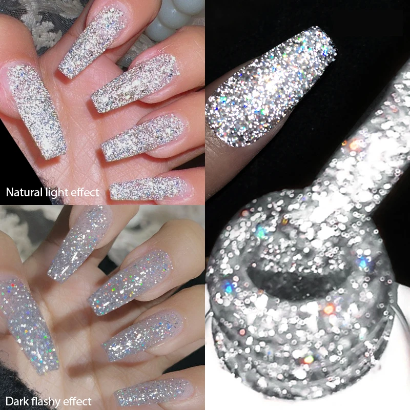 BORN PRETTY 10ml Silber Reflektierender Gel-Nagellack Funkelnder Glitzer Semi-Permanent Lack Nagelkunst Abziehbarer Gel-Lack Maniküre Image
