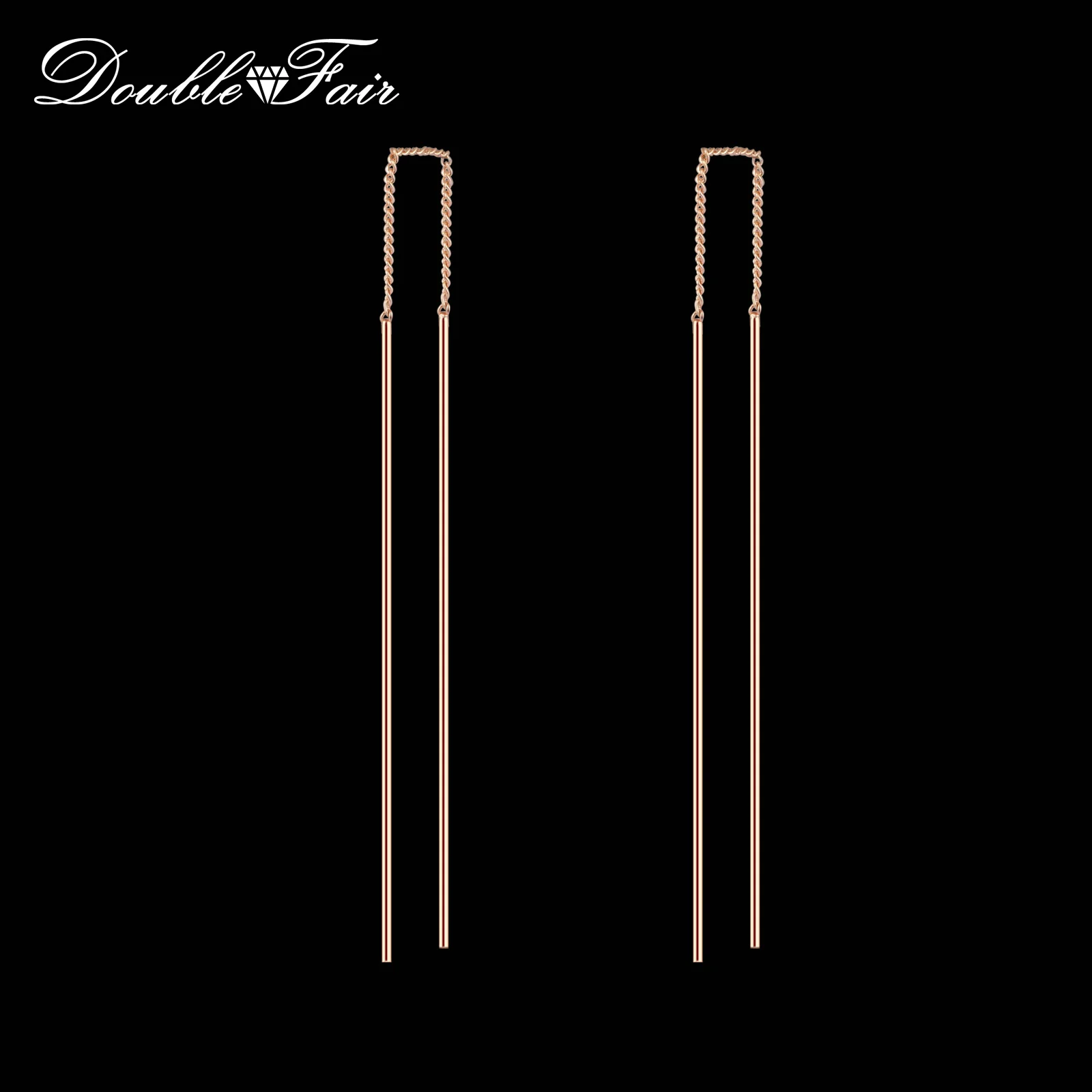 Doppel Fair Einfache Streifen Bar Lange Kette Tropfen/Baumeln Ohrringe weiß/Rose Gold Farbe Mode Schmuck Ohrring Für frauen DFE789 Image