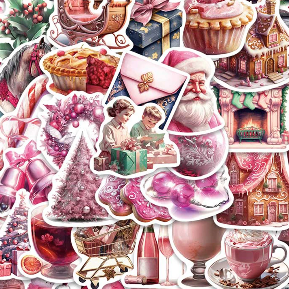 50 Stück Cartoon rosa Weihnachten Märchen Welt Aufkleber Laptop Kühlschrank Telefon Weihnachtsgeschenke Karten dekorieren Aufkleber Image