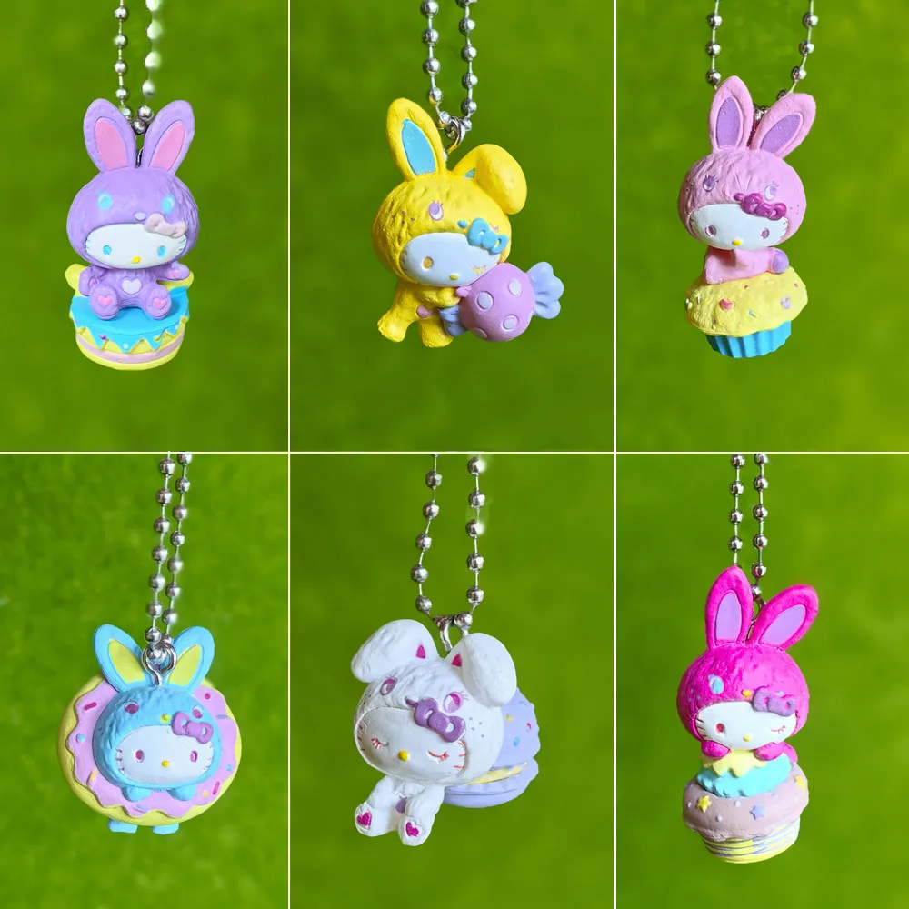Hello Kitty Macaron Anhänger Schlüsselanhänger Cartoon Hello Kitty Kuchen Donut Dessert Modell Spielzeug Küchendekoration Ornament Kindergeschenke