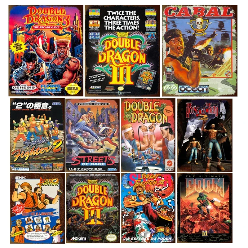 Vintage Double Dragon Cartoon Anime Metall Zinn Zeichen Retro Film Poster Wand Dekor für Garage Home Art Platte Zeichen Image