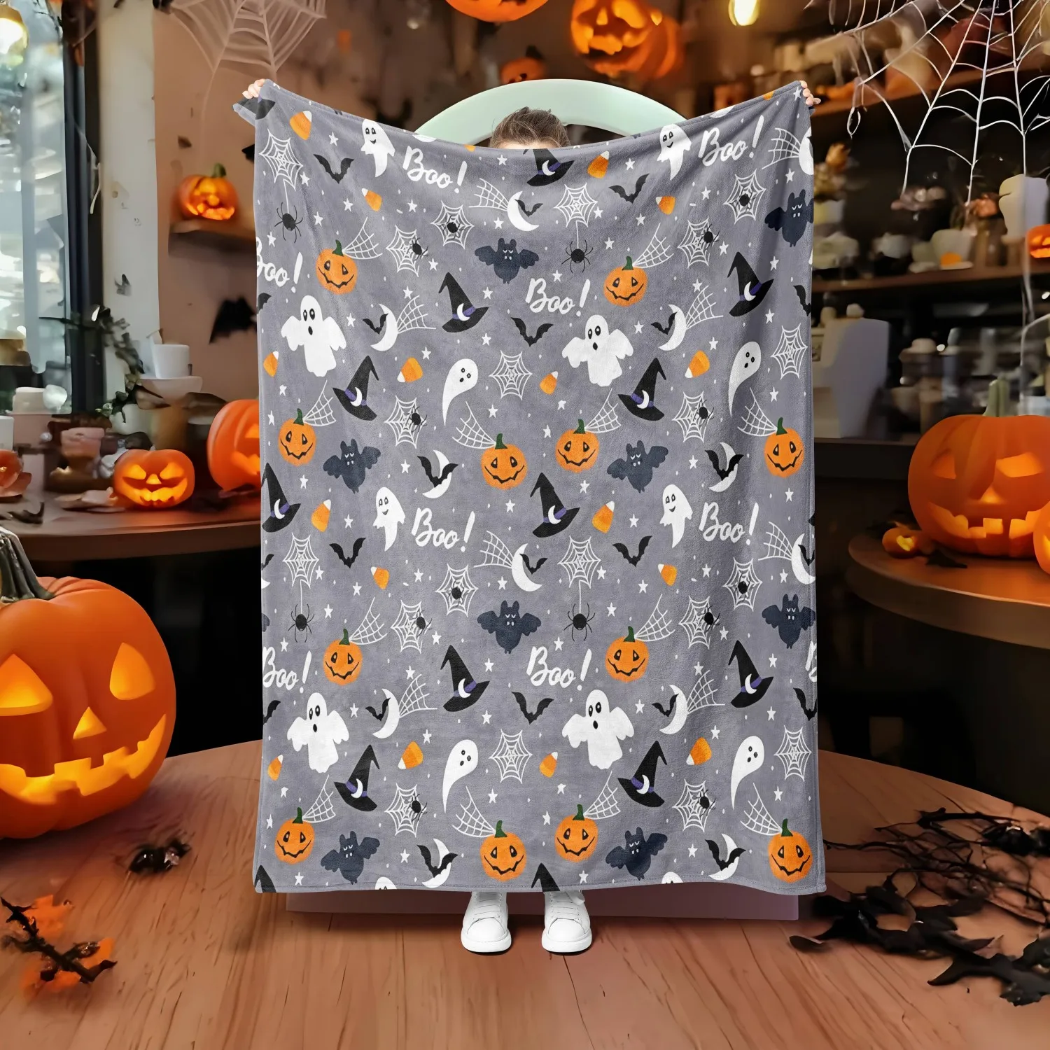 1PC Halloween Decke Kürbis Schädel Geist Hexe Hut Fledermäuse Dünne Decke Geschenke für Couch Bett Auto Hause Camping alle saison verwenden Image