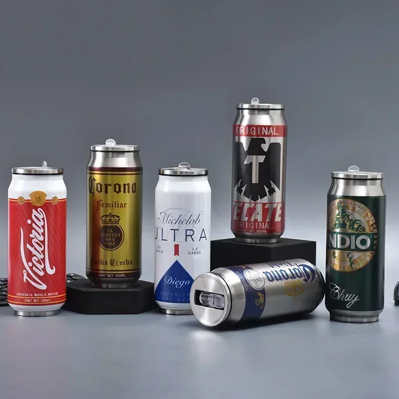 304 500 ml Thermoskanne mit Strohhalm Edelstahl Bierflasche Cola Dose Termos Para Cafe BIER Kalthalter Trinkgeschirr Garrafa Térmica Image