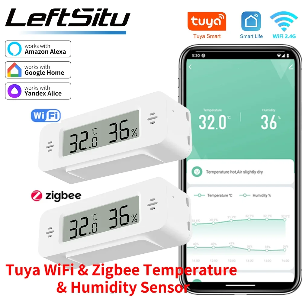 Tuya WiFi Zigbee Temperatur Feuchtigkeit Für Smart Home Thermometer Hygrometer APP Remote Arbeit mit Google Home Yandex Alexa Image