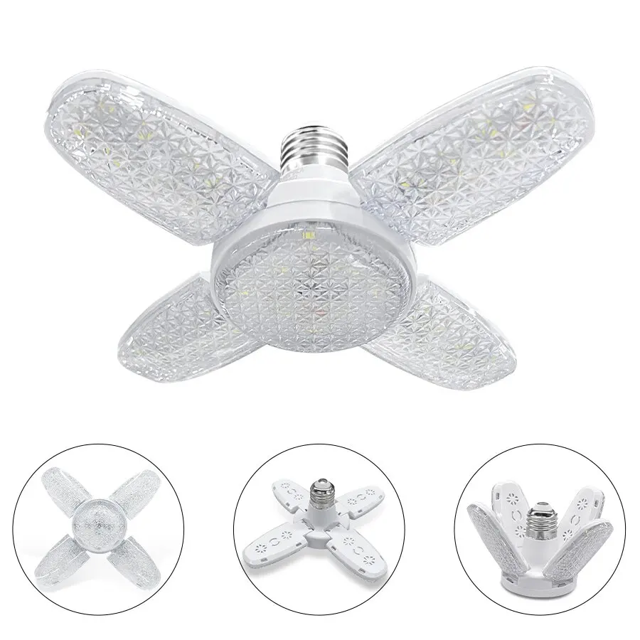 E27 Fächerförmige LED-Birne, 4-Blatt-Pendelleuchte, 220 V, 110 V, 28 W, faltbare Glühbirne für Zuhause, Wohnzimmer, Lager, Garage, Deckenleuchte