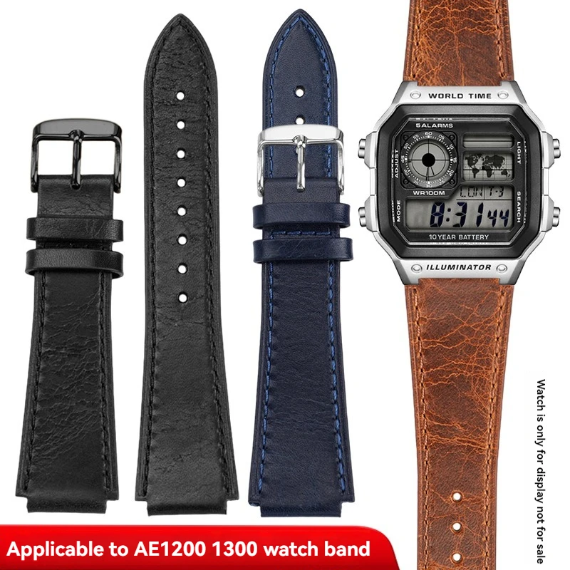 Für Casio kleines quadratisches Armband AE1200 AE-1300/F-108/W-216H/W-218/WS-1400 W-737H Hretro-Lederarmband für Herren 18 mm Image