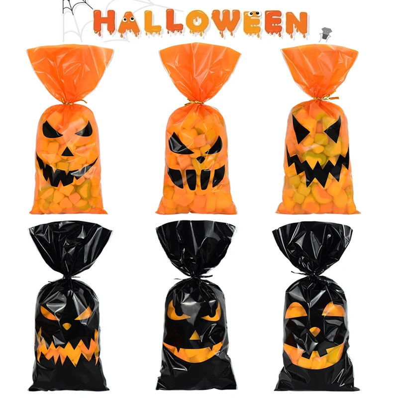 50/25 stücke Halloween Süßigkeiten Tasche Geschenk Kürbis Cookie Snack Kunststoff Taschen Süßes Oder Saures Gefälligkeiten Verpackung Halloween Party Dekoration Image