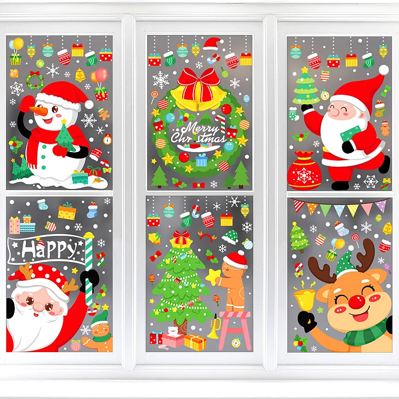 Weihnachtsdekoration, Schneeflocke, Weihnachtsmann, Rentier, Fenster, Glas, elektrostatisch, lustig, Aufkleber, Weihnachtsfeier, Dekoration, Zubehör Image