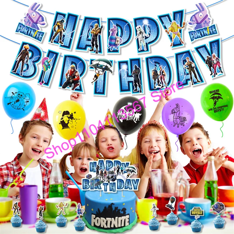 Fortnited Game Party Disposable Tableware Paper Plates Cups Napkins Tablecloth Kids Boys Birthday Party Decoration Set Supplies Image