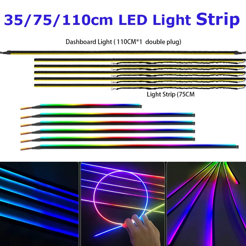35 cm 75 cm 110 cm LED-Lichtleiste 18 in 1 Lichtleiste Acryl 213 64 Farben Symphonie Atmosphäre Lampe Armaturenbrett LED Autozubehör