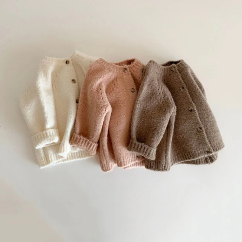 Herbst Frühling Baby Mädchen Strickjacken Kleinkind Mädchen Stricken Pullover Neugeborenen Strickwaren Lange-sleeve Baumwolle Baby Jacke Tops Image
