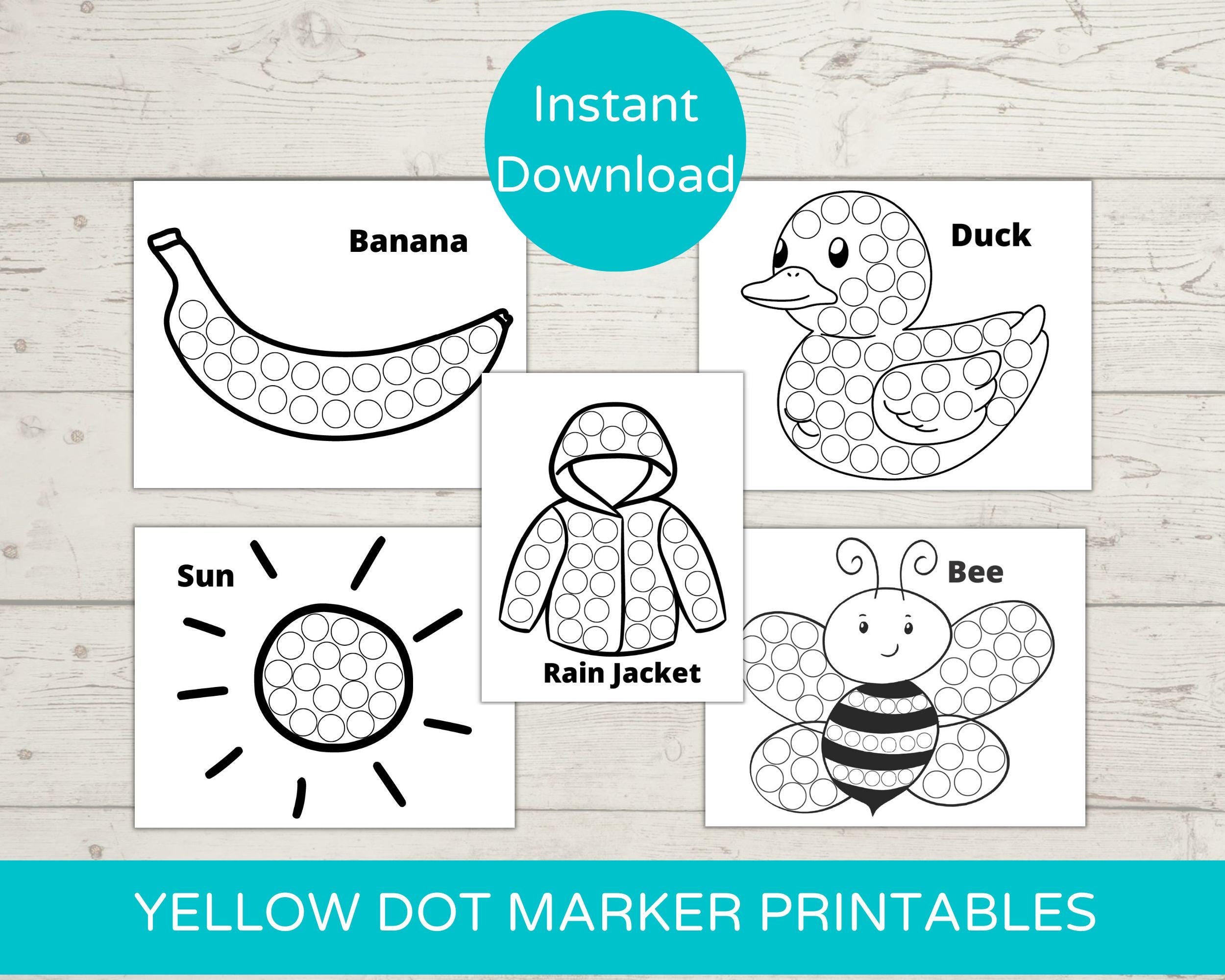 Stampabili con pennarelli a pois gialli/Stampabile con i puntini/Attività per bambini/Arte con i puntini colorati/Attività con pennarelli a pois giall