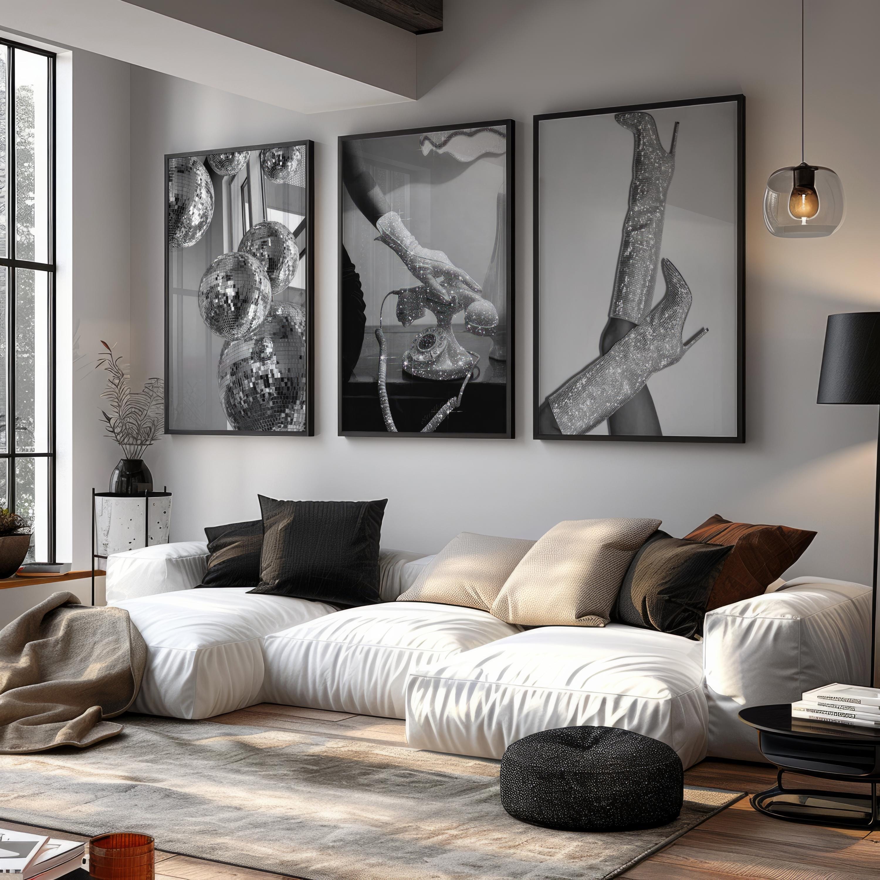 Set di 3 poster di moda di lusso in bianco e nero / Stampe di moda di lusso, arte murale di design, arredamento hypebeast, arte murale per ragazze coo