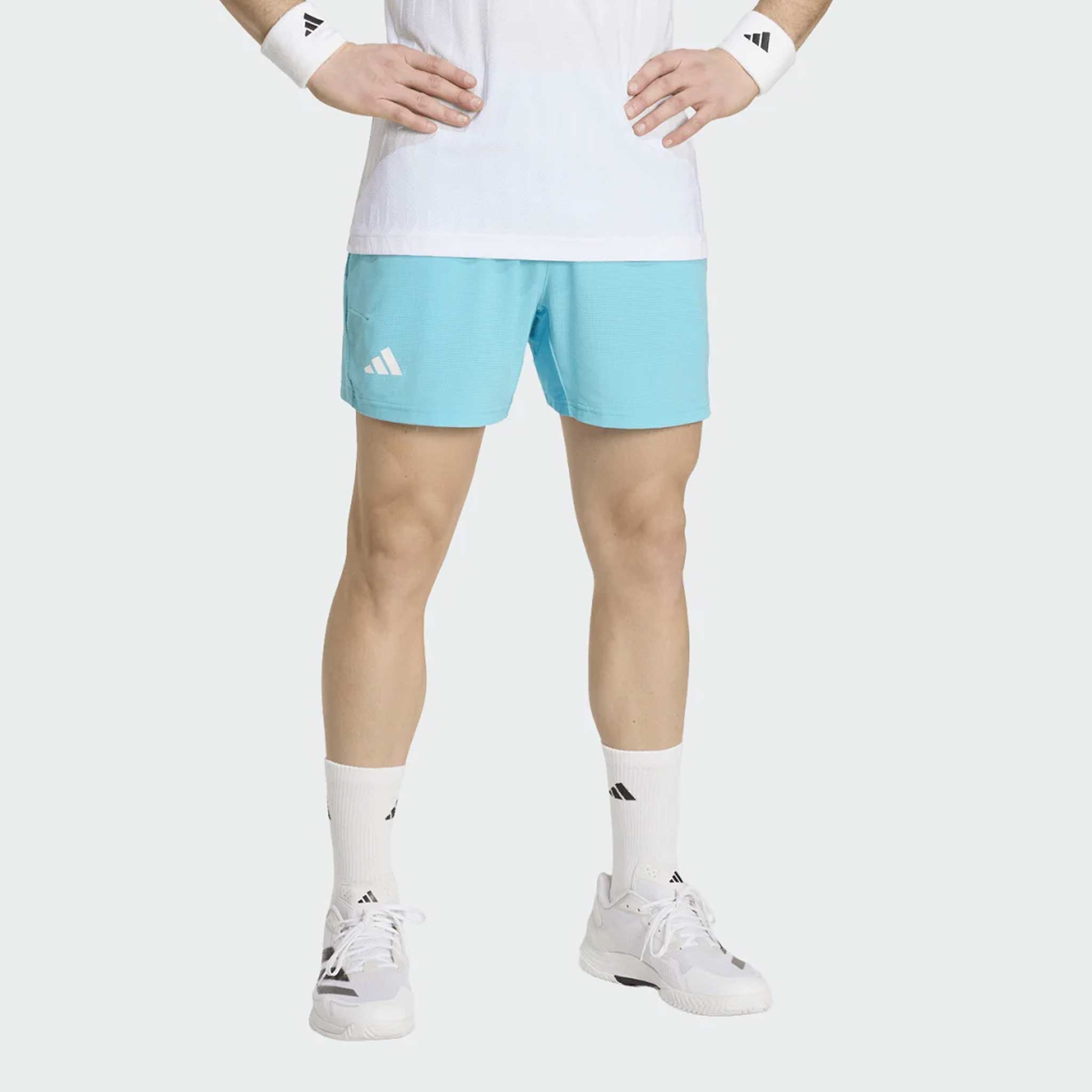 adidas Ergo 5" Shorts 2026 Men's Tennis Apparel Signal Cyan