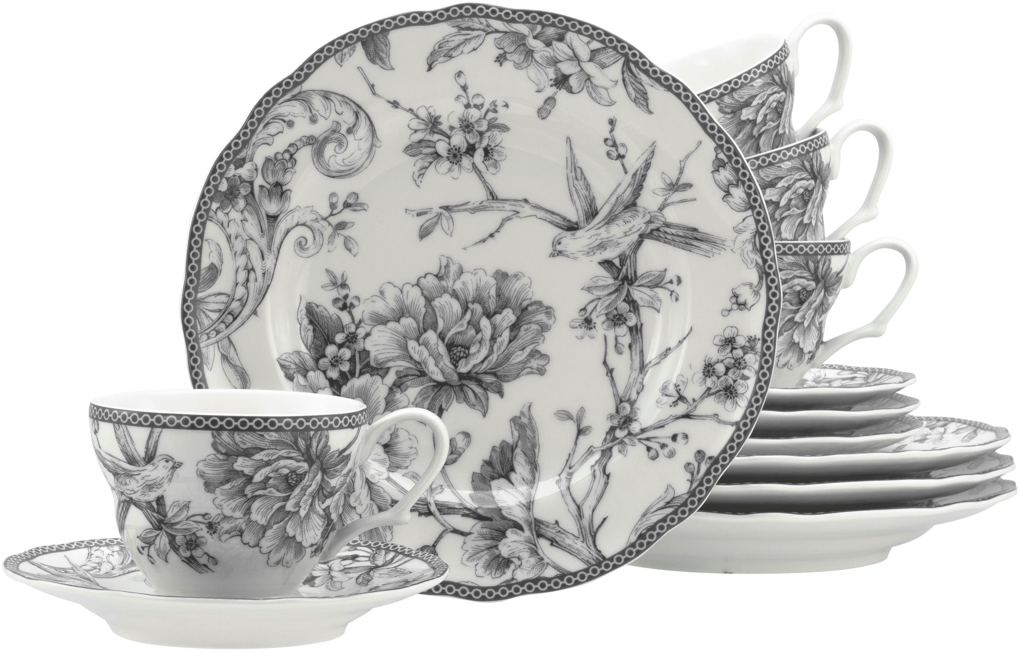 Kaffeeservice CREATABLE "Adelaide, Service 12-tlg.", grau, 12, Porzellan, Geschirr-Sets, Kaffeeservice, Nostalgischer Vintage Dekor, Elegante Form