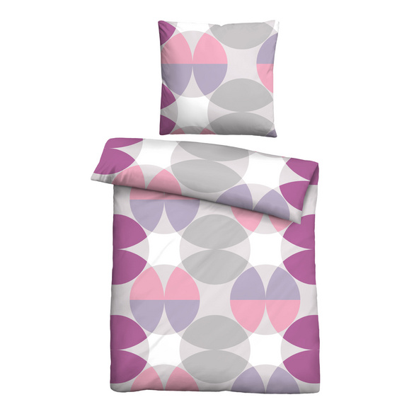 Castell Baumwoll Renforce Bettwäsche Kreisemix brombeer, 1x 135x200 cm + 1x 80x80 cm Image