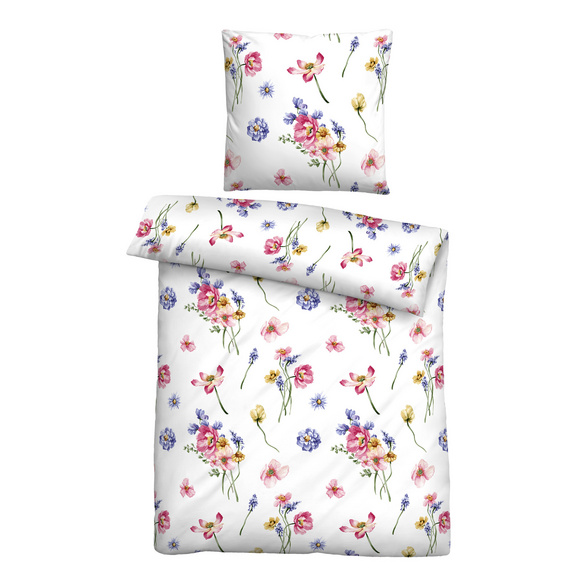 biberna Seersucker Bettwäsche Sommerblumen pink, 1x 135x200 cm + 1x 80x80 cm Image