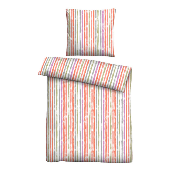 Castell Baumwoll Seersucker Bettwäsche Längsstreifen rot, 1x 155x220 cm + 1x 80x80 cm Image