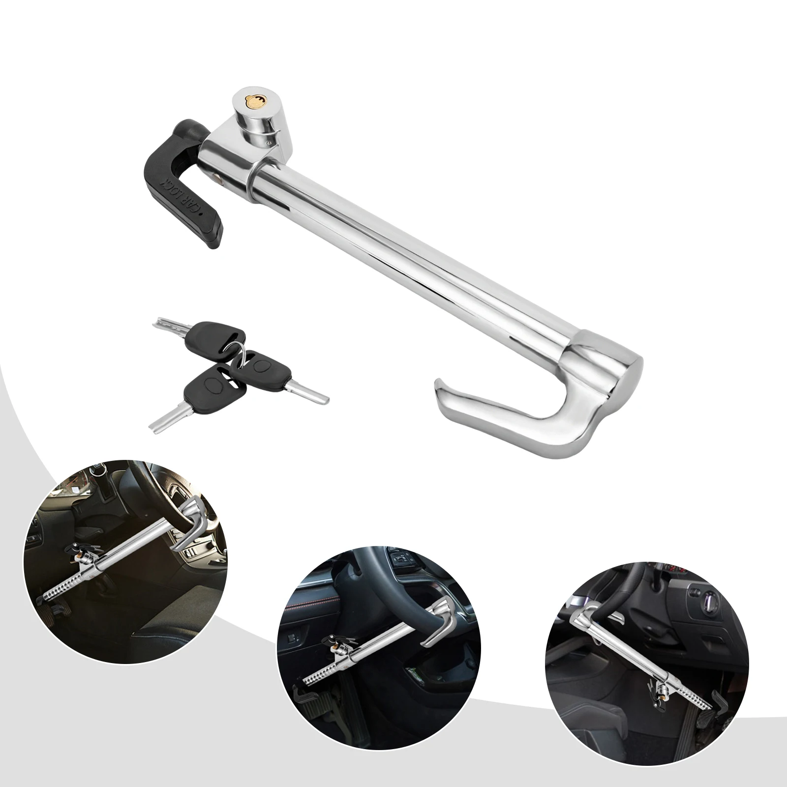 Verrou de volant de voiture universel, verrouillage de volant, verrouillage de volant de voiture antivol avec 3 clés