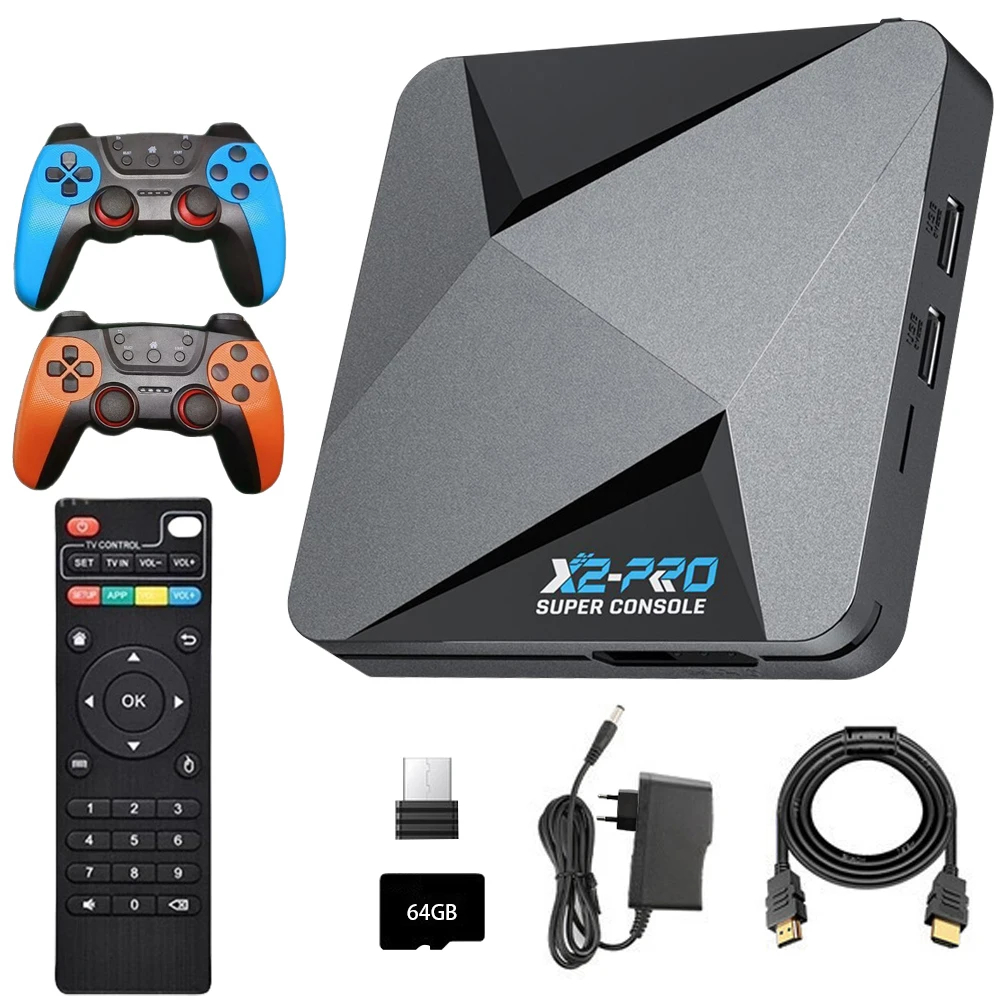 Super Console X2 Pro Game Box US/UK/EU Console de jeux vidéo rétro Boîte TV 65000+ jeux vidéo pour Android 9.0 / CoreE / Emuelec 4.6